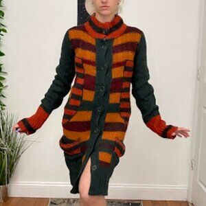 Vintage Sportmax Button-Up Long Cardigan Long Sleeve Size S Green/Orange